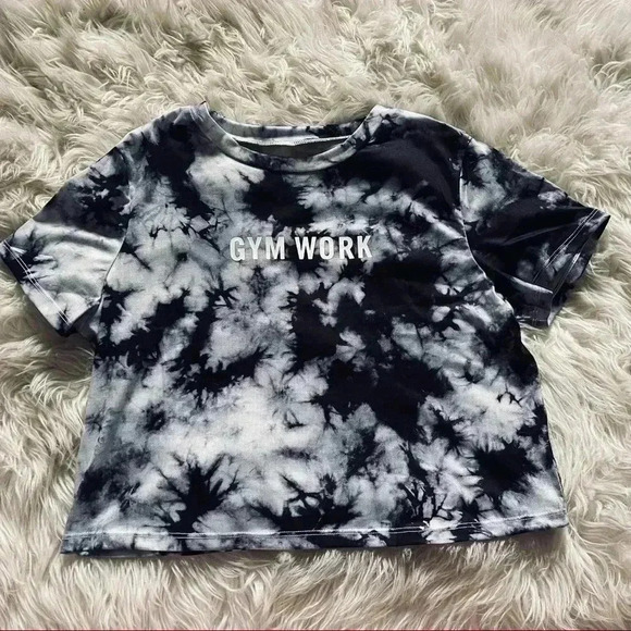 SHEIN Letter Graphic Tie Dye Crop Athletic Tee Shirt XL - Picture 2 of 4